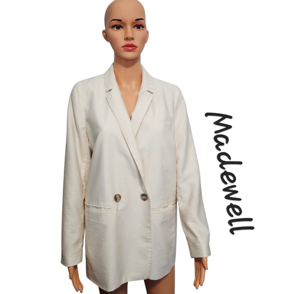 Madewell Caldwell Double-Breasted Casual Minimalist Blazer In Ivory Coastal Sz M